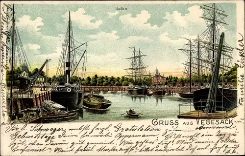 Litho Vegesack Hansestadt Bremen, Hafen, Boote