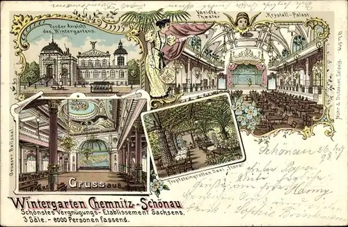 Litho Schönau Chemnitz in Sachsen, Wintergarten, Variete-Theater, Krystall-Palast