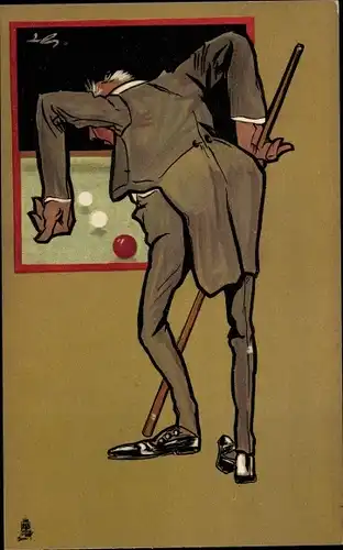 Künstler Ak Billardspieler am Spieltisch, Alter Mann
