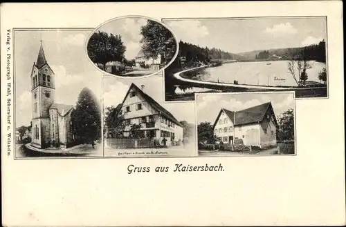 Ak Kaisersbach in Baden Württemberg, Seepartie, Kirche, Gasthaus