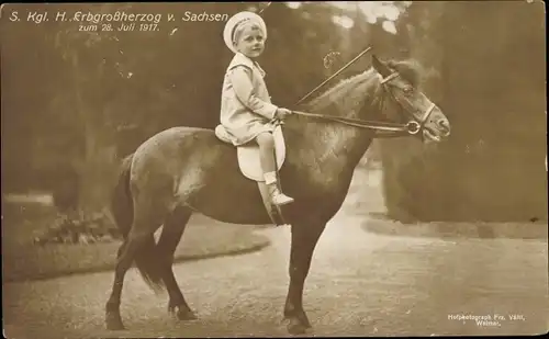 Ak Erbgroßherzog von Sachsen auf einem Pony, Portrait