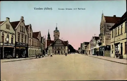 Leuchtfenster Ak Verden an der Aller, Große Straße mit Rathaus, Geschäfte