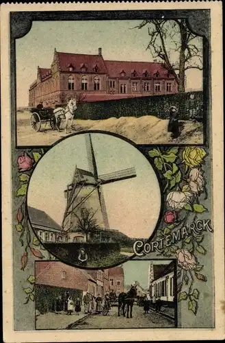 Ak Cortemarck Kortemark Westflandern, Windmühle, Ortsansichten
