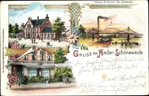 Litho Berlin Treptow Niederschöneweide, Bahnhof, Fußgängerbrücke, Restauration Paul Stelzer