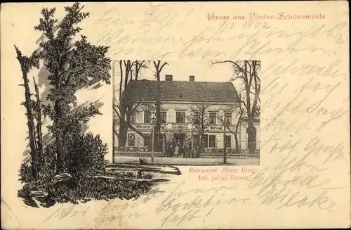 Passepartout Ak Berlin Treptow Niederschöneweide, Restaurant Neuer Krug, Inh. Julius Dreyer