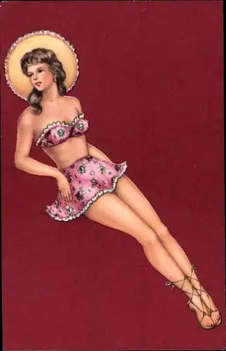 Künstler Ak Brünette Frau im Bikini