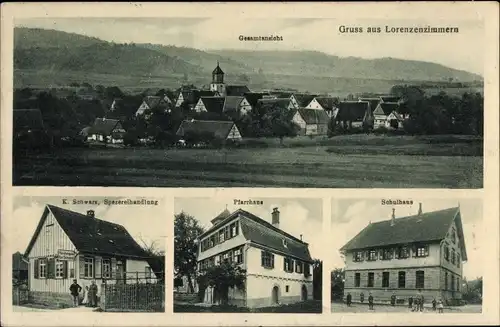 Ak Lorenzenzimmern Vellberg in Württemberg, Spezereienhandlung, Pfarrhaus, Schulhaus