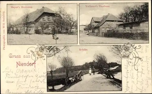 Ak Niendorf I Römstedt Lüneburger Heide ?, Meyer's Besitzung, Gasthaus, Brücke