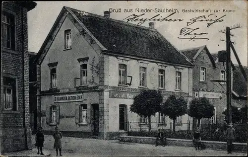 Ak Nieder Saulheim in Rheinhessen, Gastwirtschaft zur Krone