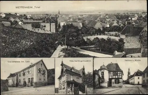 Ak Mettenheim in Rheinland Pfalz, Geschäft, Rathaus, Kirche, Villa des Bürgermeisters