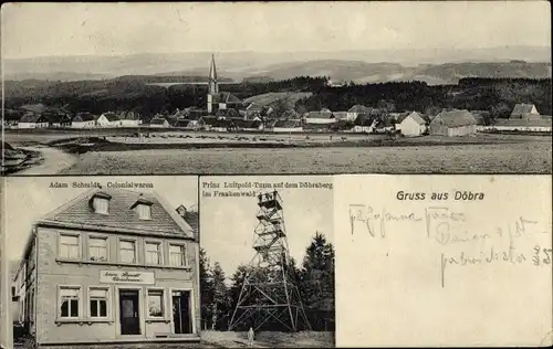 Ak Döbra Schwarzenbach, Colonialwaren A. Schmidt, Prinz Luitpold Turm
