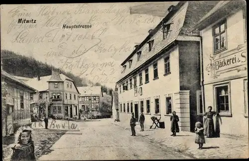 Ak Mitwitz Oberfranken, Blick in die Hauptstraße, Bäckerei, Kinder, Anwohner