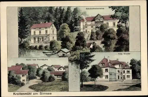 Ak Krottenmühl am Simsee Söchtenau, Bahnhofsrestaurant, Unterhofen, Villa Klopfer, Hans Pernat