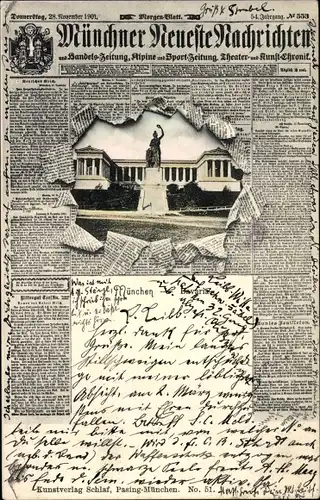 Zeitungs Ak München Bayern, Bavaria, Münchner Neueste Nachrichten 1901