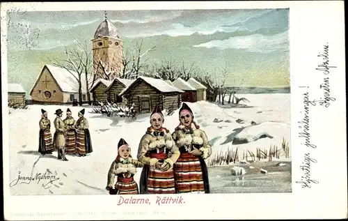 Künstler Litho Nyström, J., Dalarne Dalarna Schweden, Frauen in schwedischen Volkstrachten