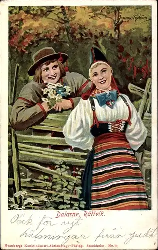 Künstler Litho Nyström, J., Dalarne Dalarna Schweden, Liebespaar, Schwedische Volkstracht