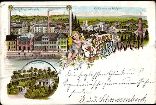 Litho Barmen Wuppertal, Luftkurhaus, Denkmal, Engel, Blumen