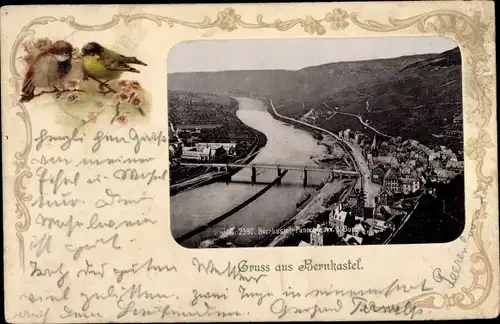 Passepartout Ak Bernkastel Kues an der Mosel, Totalansicht, Brücke