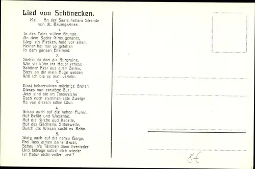 Lied Ak Baumgartner, W., Schönecken in der Eifel, Straßenpartie, Handlung Franz Irsfeld