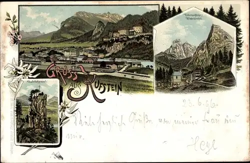 Litho Kufstein in Tirol, Teufelskanzel, Unterkunftshaus, Totalansicht