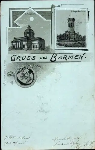 Mondschein Litho Barmen Wuppertal, Kriegerdenkmal, Ruhmeshalle