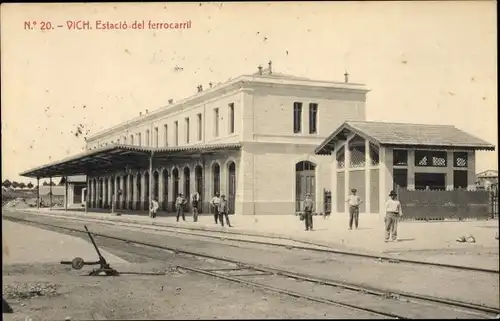 Ak Vich Vic Katalonien Spanien, Bahnhof, Gleisseite