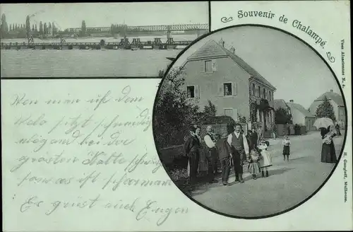 Ak Chalampé Eichwald Elsass Haut Rhin, Straßenpartie, Brücke