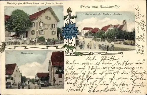 Ak Bouxwiller Buchsweiler Elsass Bas Rhin, Wirtschaft zum Goldenen Löwen, Hauptstraße