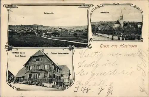 Ak Hirsingue Hirsingen Elsass Haut Rhin, Gasthaus zu den Drei Tauben, Totalansicht