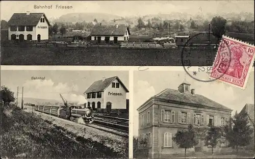 Ak Friesen Elsass Haut Rhin, Bahnhof, Gemeindehaus