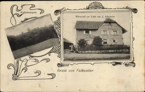 Ak Falkwiller Falkweiler Elsass Haut Rhin, Gasthaus zur Linde, Wallfahrtskapelle