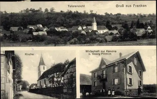 Ak Franken Elsass Haut Rhin, Gasthaus zur Kanone, Totalansicht, Kirche