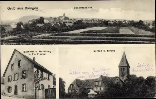 Ak Biengen Bad Krotzingen, Schloss, Kirche, Bäckerei, Totalansicht