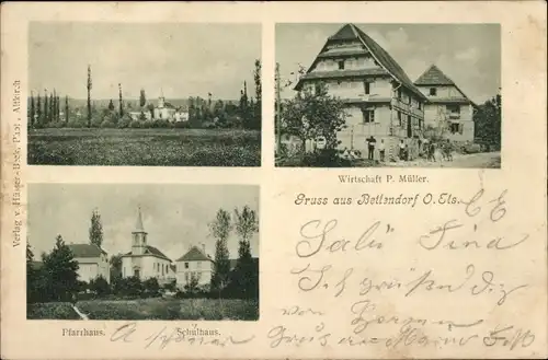 Ak Bettendorf Elsass Haut Rhin, Gasthaus, Schule, Pfarrhaus