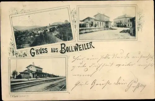 Ak Bollwiller Bollweiler Elsass Haut Rhin, Bahnhof, Gleisseite