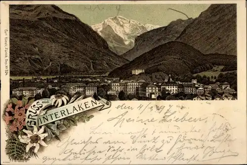 Litho Interlaken Kanton Bern Schweiz, Totalansicht