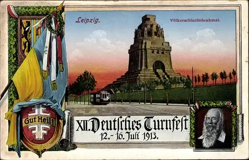Ak Leipzig in Sachsen, XII. Deutsches Turnfest 1913, Völkerschlachtdenkmal, Turnvater Jahn