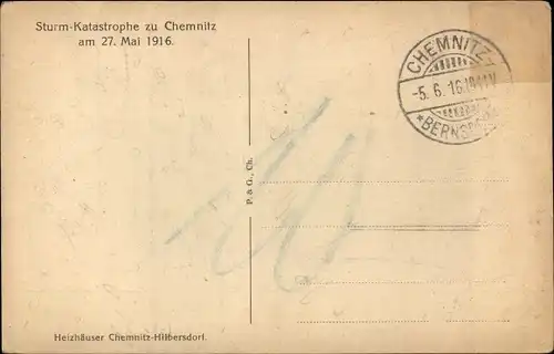 Ak Furth Chemnitz in Sachsen, Ruinen der Heizhäuser, Sturmkatastrophe 1916