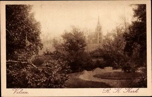 Ak Velsen Nordholland Niederlande, R.K. Kerk, Park