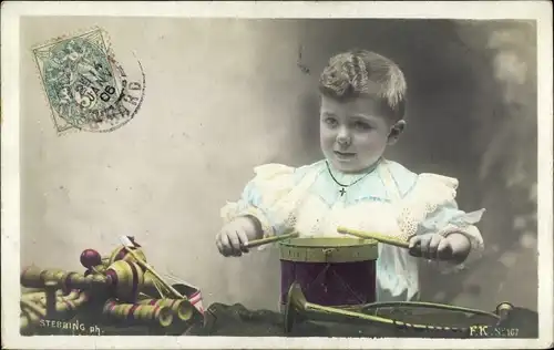 Ak Kind mit Trommel, Portrait