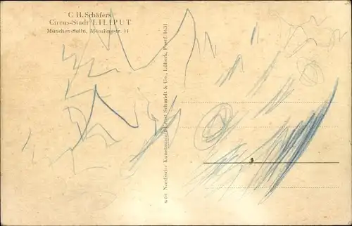 Ak C.H. Schäfers, Zirkus Stadt Liliput, Liliputaner, München Solln, Memlingstr. 11