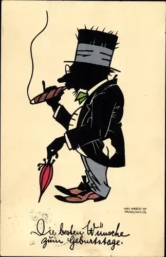 Künstler Ak Ost, Hans Herbert, Glückwunsch Geburtstag, Mann raucht Zigarre