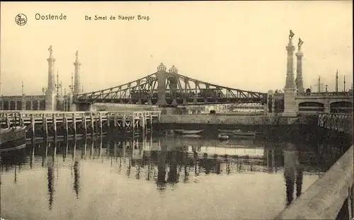 Ak Ostende Westflandern Belgien, Pont de Smet de Naeyer, Flusspartie, Brücke