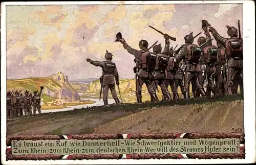 Lied Künstler Ak Hey, Paul, Soldatenliederpostkarte Nr 1, Es braust ein Ruf wie Donnerhall