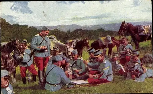 Ak Französische Soldaten beim Kartenspiel