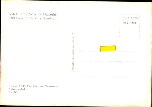 Ak Prinz Willem Alexander der Niederlande, 1. Geburtstag, Adel Niederlande