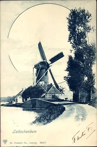 Ak Leidschendam Südholland, Windmühle, Brücke, Straßenpartie