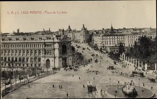 Ak Madrid Spanien, Plaza de Castelar, Straßenbahn