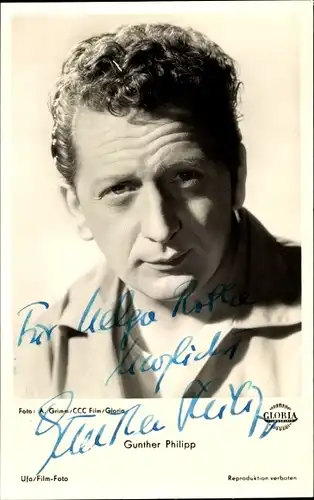 Ak Schauspieler Gunther Philipp, Portrait, Autogramm