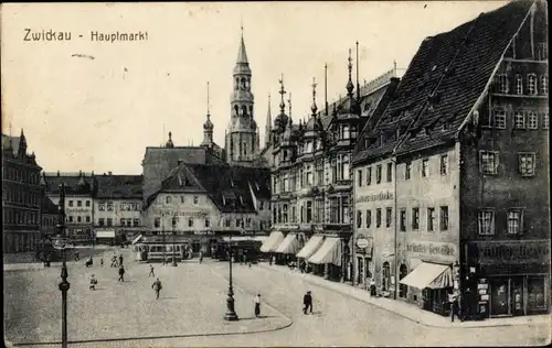 Ak Zwickau Sachsen, Hauptmarkt, Straßenbahn, Kräuter Gewölbe